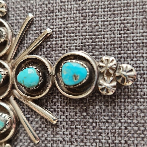Stunning Native American Navajo Vintage Turquoise and Sterling Cross Pendant ✝️ - Picture 4 of 11